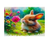 Rabbit Flower Meadow Jigsaw Puzzle, 1000 Pcs Indoor Adult Game | 38x26cm Cardboard, Brain Workout, Tight Puzzle Fit, Adult Hobbyists, Stress Reduction