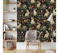 Rabbit Flower Wallpaper Self-Adhesive 0.52×20 m Plant Grass Animal Matte Contact Paper Removable Thicken Waterproof Peel and Stick Wall Paper for Home Wall Decoration Furniture Renovation