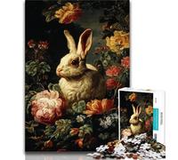 Rabbit Flowers 1000 Piece Jigsaw Puzzles for Adults Gifts,Family Game Stress Reliever Difficult Challenge Secret Santa Gifts 38x26cm