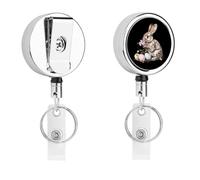 Rabbit Flowers Easter Eggs Cute Retractable Metal ID Badge Holder Reel Clip Keychain for Office Work