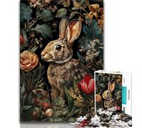 Rabbit Flowers Jigsaw Puzzles for Teenagers 1000 Piece Puzzle,Stress Reliever Difficult Challenge Enhance Love between Couples 38x26cm