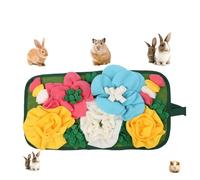 Rabbit Foraging Mat, Rabbit Toy 11.8"x11.8" Rabbits Snuffle Mat Machine Washable Polar Fleece Funny Interactive Nosework Feeding Mat Treat Dispenser for Bunny Guinea Pigs Ferrets Chinchillas (Blue)