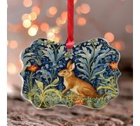 Rabbit Forest Hares in Wood Bunny Christmas Ornaments Floral Religious Rejoice Christmas Tree Ornament Keepsake William Morris Design Black Acrylic Christmas Bauble for Holiday Party Decorations