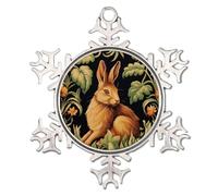 Rabbit Forest Hares in Wood Bunny Metal Snowflake Christmas Tree Ornament William Morris Design Black Round Keepsake Indigo Whimsical' Collectible Gift for Holiday Christmas Party Decorations
