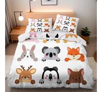 Rabbit Fox Duvet Cover Set, 3D Reversible Painting Cartoon Printed Quilt Cover with Zipper Closure, Soft Easy Care Bedding 260 x 220 cm