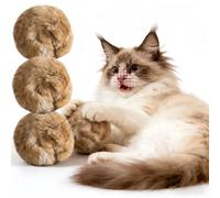 Rabbit Fur Cat Toys with Catnip - 3-Pack Fluffy Pom Pom Balls for Indoor Play, Kicking & Chasing - Soft, Washable, Durable Interactive Cat Toy Balls for Kittens & Adult Cats.