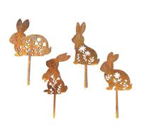 Rabbit Garden Stakes - Wrought Iron Bunny Yard Decor, Decorative Metal Plant Stake | Flower Pot Insert for Outdoor Garden, Lawn, Spring Easter Decoration, Animal Silhouette for Grass & Flower Beds