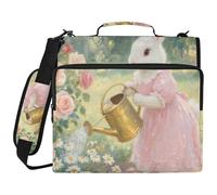 Rabbit Girl Cute Oil Painting 1.5 Inch 3 Ringing Zipper Binder with Shoulder Strap & Handle Multi-Pocket Document Organizer for School/Office