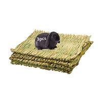 Rabbit Grass Mat, 3PCS Natural hay Bed and Straw Ball Toy, Suitable for Rabbit, Chinchilla, Hamster and Other Small Animals Chewing Toy Grass mat
