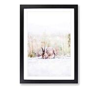 Rabbit Grazing Painting Framed Print | A2 Black Framed Wall Art | Ready to Hang | Modern Animal Picture | Living Room Bedroom Lounge Office