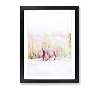 Rabbit Grazing Painting Modern Framed Print | A3 Black Framed Wall Art | Ready to Hang | Modern Animal Picture | Living Room Bedroom Lounge Office