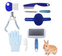 Rabbit Grooming Set, 8-Piece Rabbit Care Set, Small Pet Hair Brush Kit, Nail Clippers, File, Pet Massage, Bath Glove, Comb, for Cats, Puppies, Hamsters