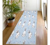 Rabbit Hallway Rug 65x300 Washable Cute Animal Print Kitchen Carpet Runners Low Pile Non-Shedding Bedroom Living Room Runner Rug, Blue Cartoon Kids Floor Mat for Indoor Entryway, sU299