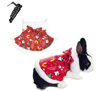 Rabbit Harness and Leash for Walking Escape Proof - Christmas Mesh Breathable Bunny Vest Harness Outdoor Camping Hiking Training - Also Suit for Ferret Kittn Puppy Small Animals (Large)
