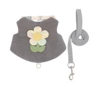 Rabbit Harness and Leash for Walking Escape Proof, Cute Flower Pattern Bunny Dress Clothes Walking Harness Vest, Adjustable Small Animals Leash Set for Rabbit Hedgehog Ferret Guinea Pig Grey M