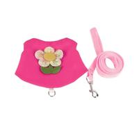 Rabbit Harness and Leash for Walking Escape Proof, Cute Flower Pattern Bunny Dress Clothes Walking Harness Vest, Adjustable Small Animals Leash Set for Rabbit Hedgehog Ferret Guinea Pig Pink L