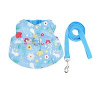 Rabbit Harness and Leash for Walking Escape Proof, Cute Flower Pattern Pet Leash Guinea Pig Harness, Soft Breathable Chest Strap Small Animals Leash Set for Rabbit Hedgehog Guinea Pig Blue L