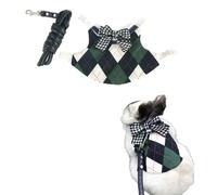 Rabbit Harness and Leash for Walking Escape Proof - Cute Preppy Style Mesh Breathable Bunny Vest Harness Outdoor Training - Also Suit for Ferret Kittn Puppy Small Animals (Forest Green Bow,Large)