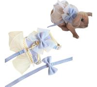 Rabbit Harness and Leash for Walking Escape Proof - Cute Skirt Mesh Breathable Bunny Vest Harness Outdoor Camping Hiking Training - Also Suit for Small Animals (Blue,S)