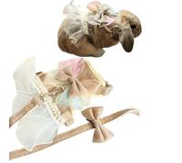 Rabbit Harness and Leash for Walking Escape Proof - Cute Skirt Mesh Breathable Bunny Vest Harness Outdoor Camping Hiking Training - Also Suit for Small Animals (Light Coffee,S)