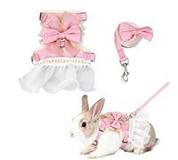 Rabbit Harness and Leash for Walking Escape Proof, Small Animal Harness Leash, Cute Mesh Bunny Vest Harness for Rabbits Chinchillas and Small Animals, Pink, S