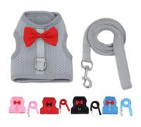 Rabbit Harness and Leash for Walking Escape Proof, Small Pet Cute Vest Harness Leash Ferret Harness with Bow Decoration, Adjustable Small Animals Leash Set for Outdoor Walking Grey S