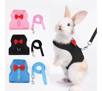Rabbit Harness and Leash for Walking Escape Proof, Small Pet Cute Vest Harness Leash Ferret Harness with Bow Decoration, Adjustable Small Animals Leash Set for Outdoor Walking Black M