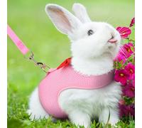 Rabbit Harness and Leash for Walking Escape Proof, Small Pet Cute Vest Harness Leash Ferret Harness with Bow Decoration, Adjustable Small Animals Leash Set for Outdoor Walking Pink S