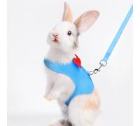 Rabbit Harness and Leash for Walking Escape Proof, Small Pet Cute Vest Harness Leash Ferret Harness with Bow Decoration, Adjustable Small Animals Leash Set for Outdoor Walking Blue S