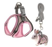 Rabbit Harness and Leash Set, Breathable Pet Vest, Bunny Harness with Reflective Strips, Soft Mesh for Small Kitten, Puppy, Rabbit and Small Animals(Pink)