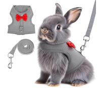 Rabbit Harness and Leash Set,Bunny Leash for Walking Escape Proof,Bunny Clothes with Cute Bow Mesh Breathable Adjustable Vest Rabbit Harness Camping Hiking Training for Ferret Kitten Puppy (Grey M)