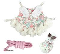 Rabbit Harness and Leash Set, Floral Bunny Clothes with 4ft Leash Small Animal Clothes for Kitten Ferret Chihuahua Puppy and More