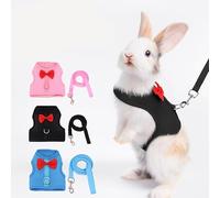 Rabbit Harness and Leash Set for Walking Escape Proof, Mesh Breathable Adjustable Rabbit Leash Camping Hiking Training for Ferret Kitten Puppy Black S (Chest:7.1-9.4")