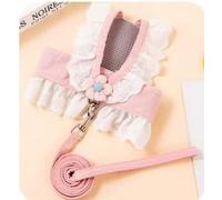 Rabbit Harness and Leash Set, Pink Bunny Vest Harness with JK Skirt Style, 13.8 in Chest, S Size for Small Rabbit Walking, Escape Proof Vest with 4.9 ft Leash, Blue Flower Lace for Dwarf Rabbits