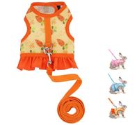 Rabbit Harness and Leash Set,Proof Walking Escape Cute Floral Mesh Vest Breathable Rabbit Costumes for Bunny, Hiking, Training for Ferret Kitten Puppy Small Animals Orange S