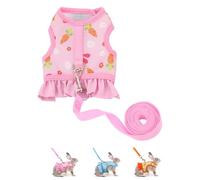 Rabbit Harness and Leash Set,Proof Walking Escape Cute Floral Mesh Vest Breathable Rabbit Costumes for Bunny, Hiking, Training for Ferret Kitten Puppy Small Animals Pink S