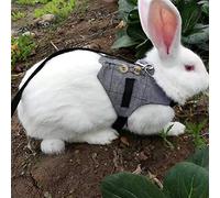Rabbit Harness Leash Cute Bunny Vest Harness and Leash Set with Button Decor Pets Adjustable Formal Suit Style Plaid Stripe Harness Grey(L)