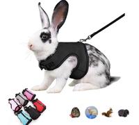 Rabbit Harness with Leash Set Escape Proof, Soft Bunny Mesh Vest Adjustable Buckle for Ferret Guinea Pig Hamster Walking Small Animal Pets Rat, Black XL