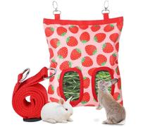 Rabbit Hay Feeder, 2 Hole Hanging Hay Bag for Rabbits Guinea Pig Bunny Chinchillas Washable Rabbit Hay Holder 11x9.8inch
