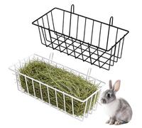Rabbit Hay Feeder, 2 PCS Metal Hanging Hay Rack Guinea Pig Cage Accessories Less Wasted and Keeps Cage Clean for Chinchilla Bunny Hamster & Small Animal (Black & White, 23x10x7.5CM)
