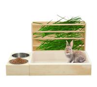 Rabbit Hay Feeder and Litter Box Set, Rabbit Guinea Pig Habitat with Hay Rack & Anti-Scatter Bowl, Quail Brooder Box for Chicks, Dwarf Bunny Indoor Cage with Easy Clean Tray