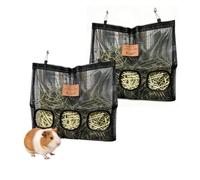 Rabbit Hay Feeder Bag Guinea Pig Hanging Hay Storage Bag 600D Oxford Cloth Small Animal Hay Dispenser Holder for Bunny Chinchilla Hamster Hedgehog (Black, Multiple Holes)