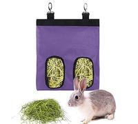 Rabbit Hay Feeder Bag Guinea Pigs Hanging Hay Rack Manger Holder Dispenser Small Animal Feeder Storage Pouch for Bunny Chinchilla Hamster (2 Windows, Purple)