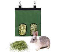 Rabbit Hay Feeder Bag Guinea Pigs Hanging Hay Rack Manger Holder Dispenser Small Animal Feeder Storage Pouch for Bunny Chinchilla Hamster (2 Windows, Green)