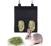 Rabbit Hay Feeder Bag Guinea Pigs Hanging Hay Rack Manger Holder Dispenser Small Animal Feeder Storage Pouch for Bunny Chinchilla Hamster (2 Windows, Black)