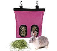 Rabbit Hay Feeder Bag Guinea Pigs Hanging Hay Rack Manger Holder Dispenser Small Animal Feeder Storage Pouch for Bunny Chinchilla Hamster (2 Windows, Pink)