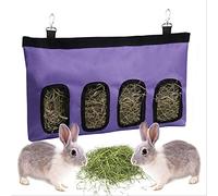Rabbit Hay Feeder Bag Guinea Pigs Hanging Hay Rack Manger Holder Dispenser Small Animal Feeder Storage Pouch for Bunny Chinchilla Hamster (4 Windows, Purple)