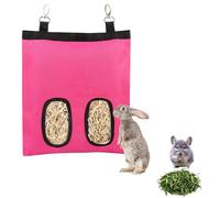Rabbit Hay Feeder, Guinea Pig Hay Feeder, Hanging Feeding Bag for Small Animals, Pink Double Hole Design, Durable Fabric for Cage Use, Size 27x23x0.5cm