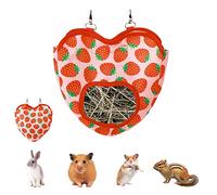 Rabbit Hay Feeder, Guinea Pig Hay Rack Manger Holder, Hanging Feeding Storage Made of Oxford Cloth For Rabbits, Guinea Pigs, Ferrets and Other Small Animals (Strawberry)