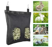 Rabbit Hay Feeder, Large Capacity Guinea Pig Hay Feeder, 2 Holes Easy Cleanse and Fold Hay Feeder Rabbit for Small Animals, 600D Oxford Cloth Hanging Hook Pets Hay Bag(Black)